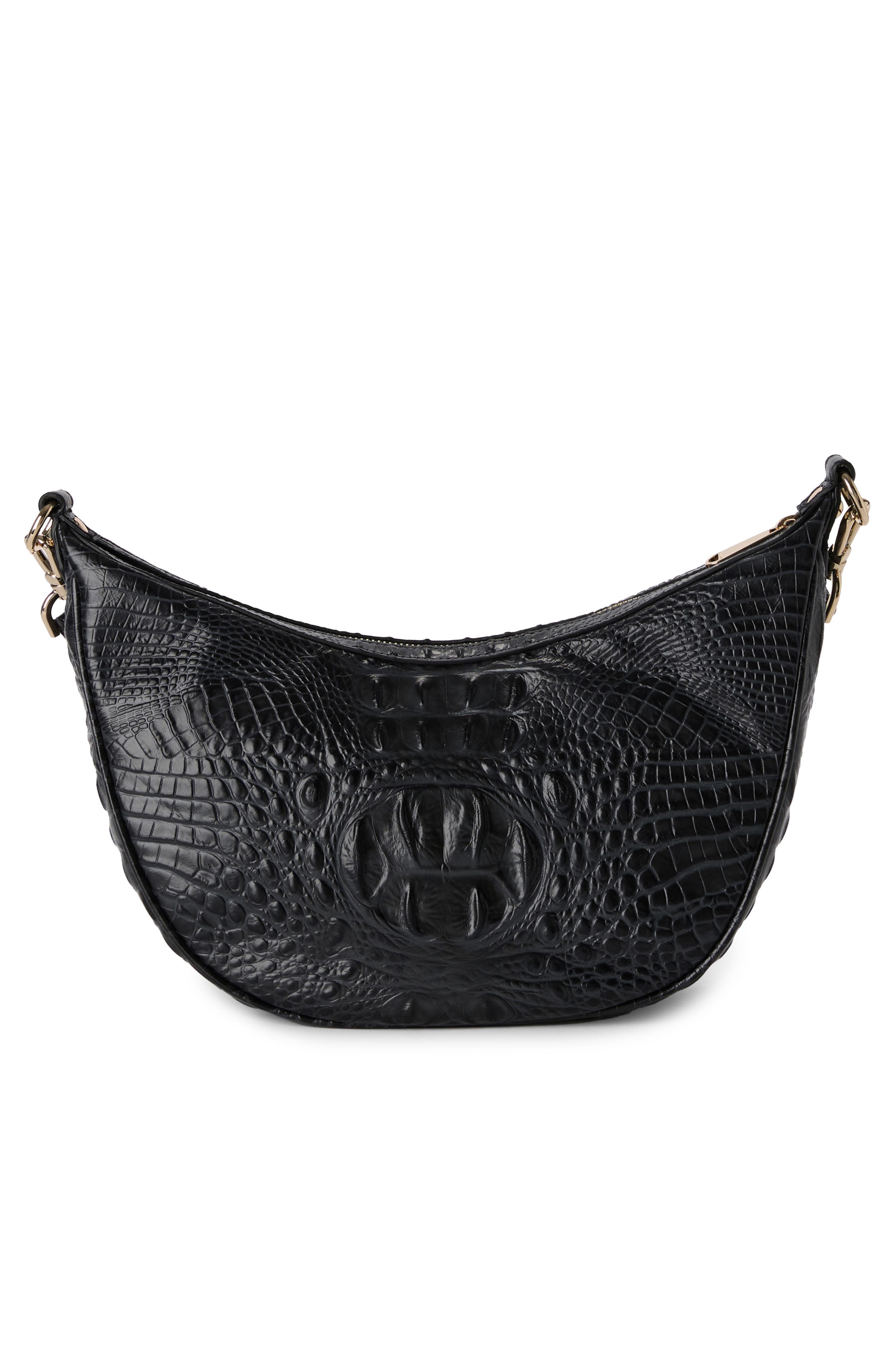 Brahmin Percy Croc Embossed Leather Shoulder Bag, Alternate, color, Black Alden Road