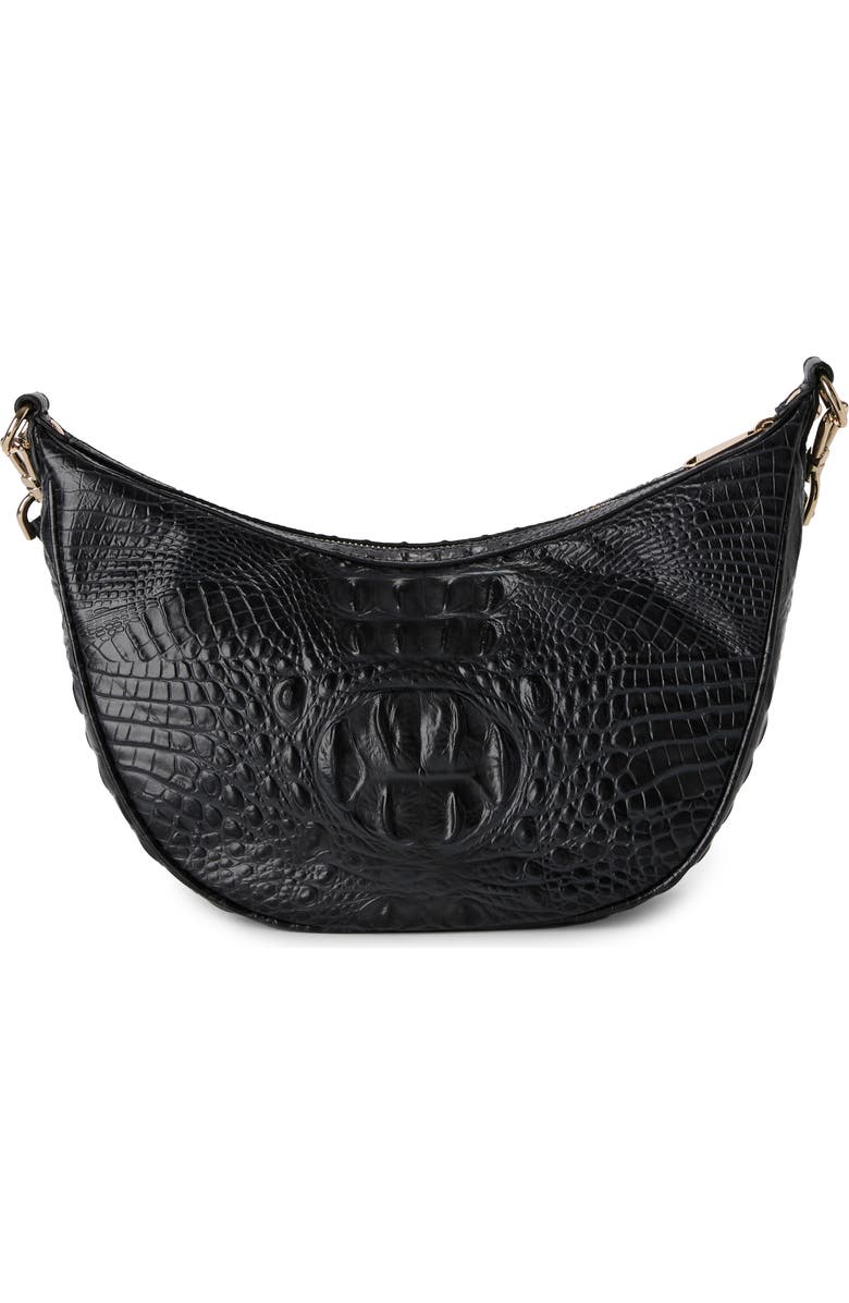 Brahmin Percy Croc Embossed Leather Shoulder Bag, Alternate, color, Black Alden Road