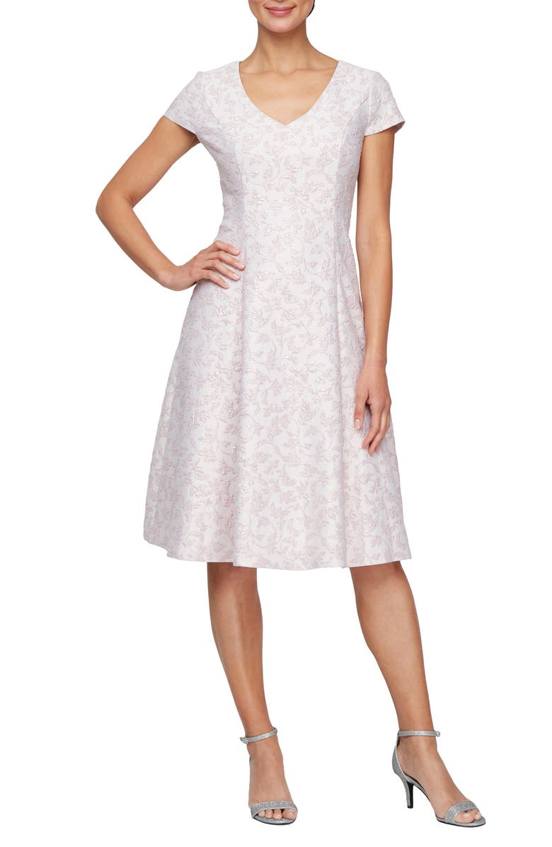 SL FASHIONS Metallic Jacquard Fit & Flare Cocktail Dress, Main, color, 