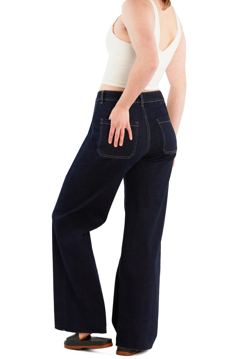 Patch Pocket Raw Hem Wide Leg Jeans, Alternate, color, DARK INDIGO