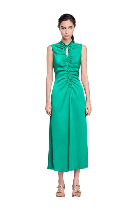 Draped satin-effect dress