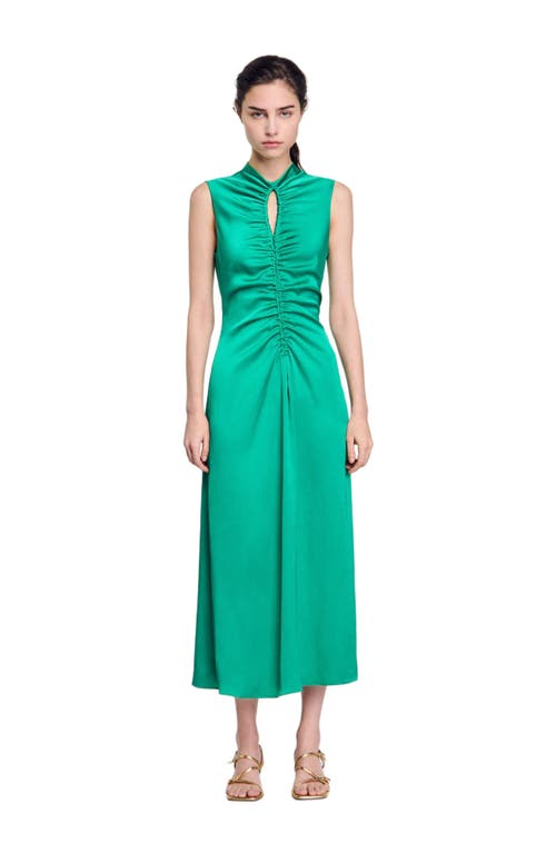 Sandro Womens Verts Cut-out Draped Satin Midi Dress In Emeuraude Green