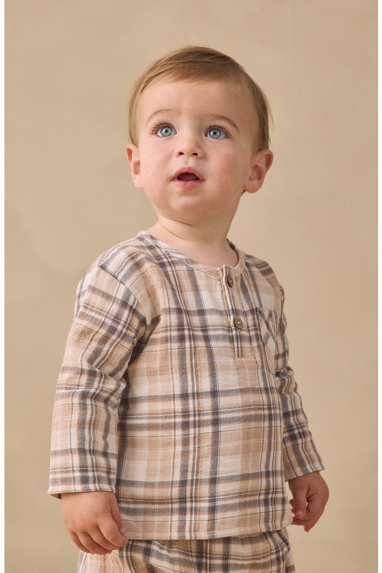 Kids' Rory Plaid Organic Cotton Shirt, Alternate, color, LATTE