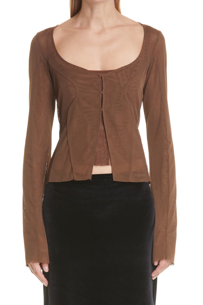 Mesh Cardigan, Main, color, BROWN