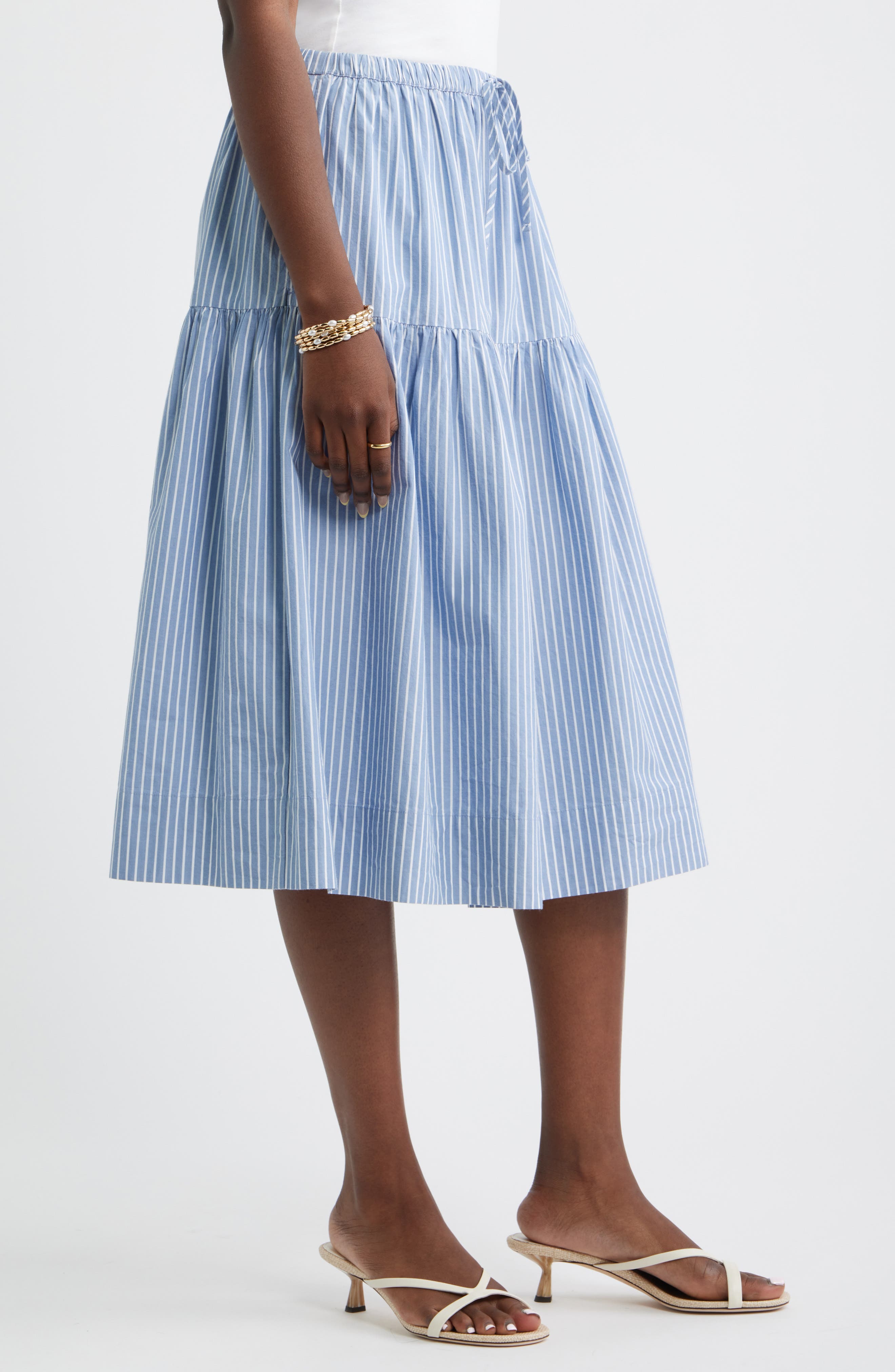 Caslon® Striped Drop Waist Poplin Midi Skirt (Women) | Nordstrom