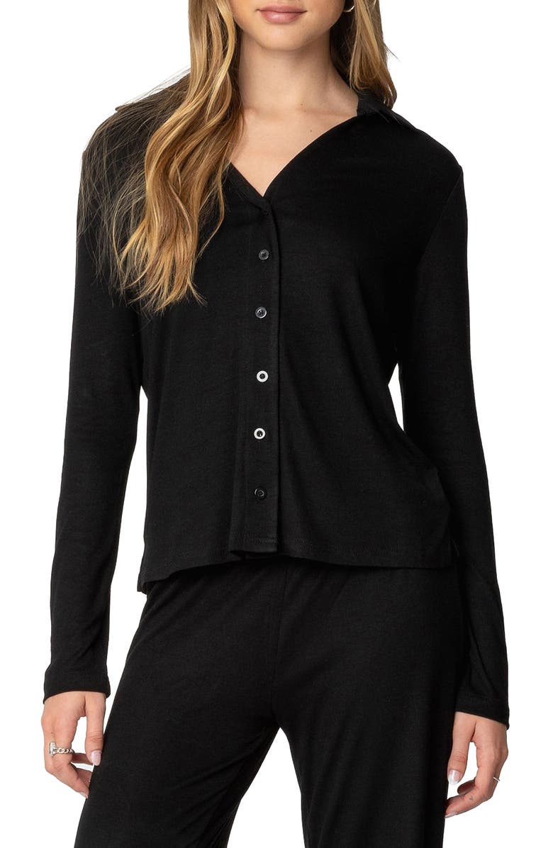EDIKTED Justina Lounge Button-Up Top, Main, color, Black