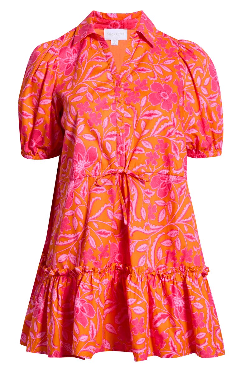 SUGARLIPS Rea Floral Stacie Puff Sleeve Button-Up Cotton Minidress, Alternate, color, Orange-Fuchsia