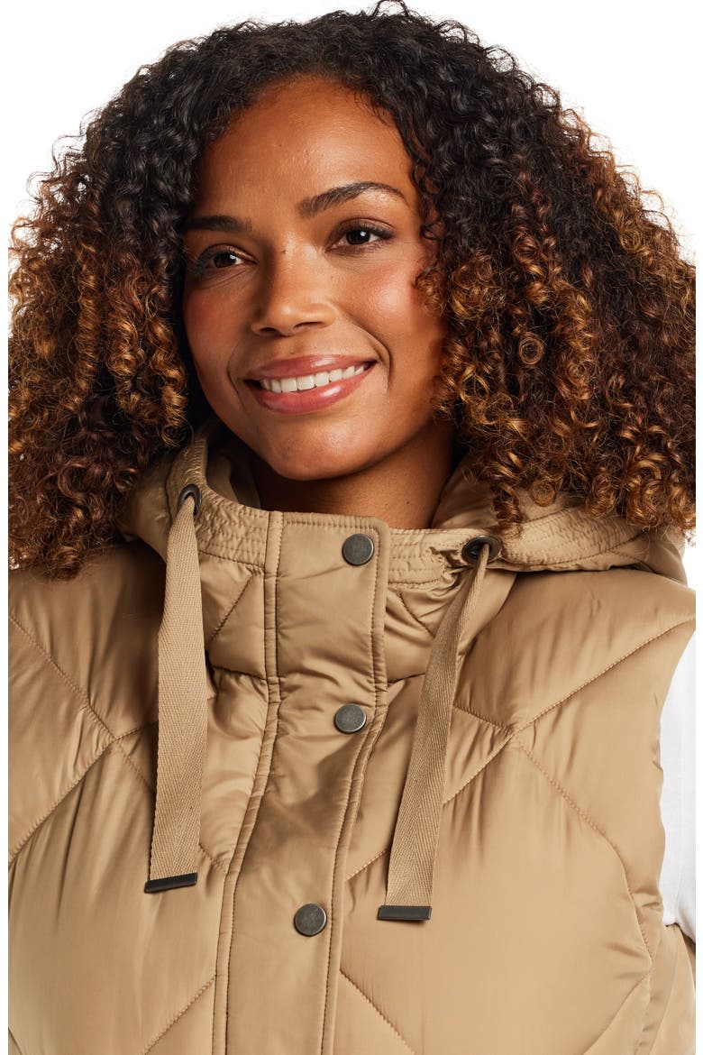 Water Resistant Quilted Hooded Vest, Alternate, color, KHAKI