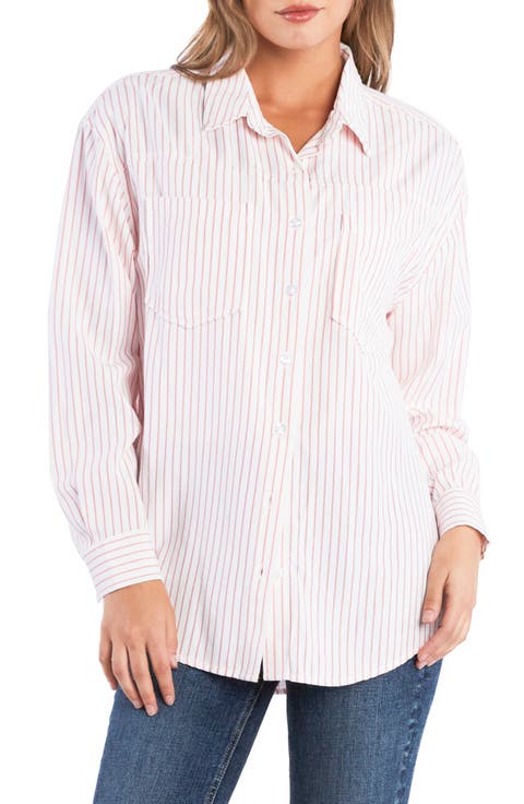Stripe Linen Blend Button-Up Shirt