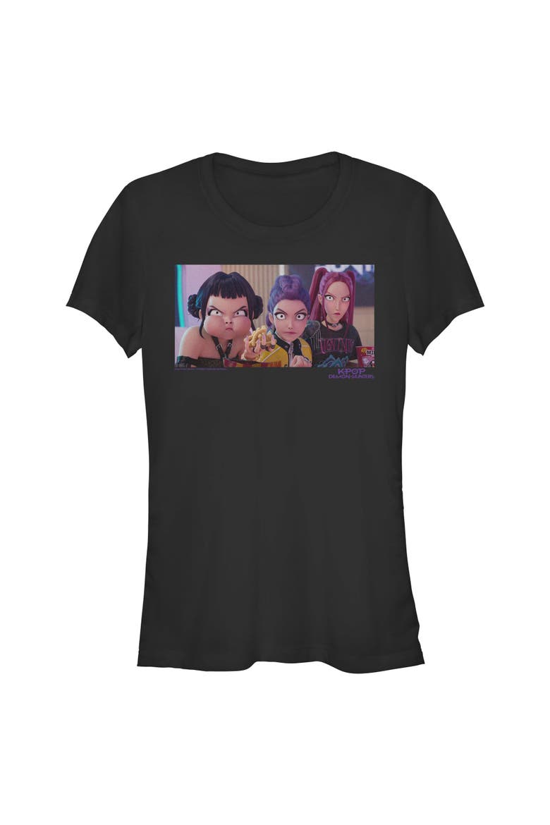 Junior's KPop Demon Hunters Angry Trio Scene  Graphic T-Shirt, Main, color, Black