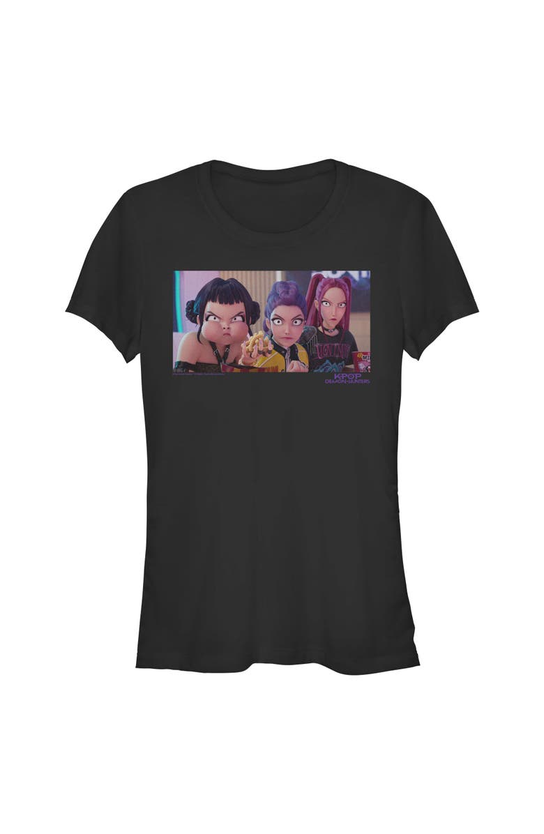 KPop Demon Hunters Junior's KPop Demon Hunters Angry Trio Scene Graphic T-Shirt, Main, color, Black