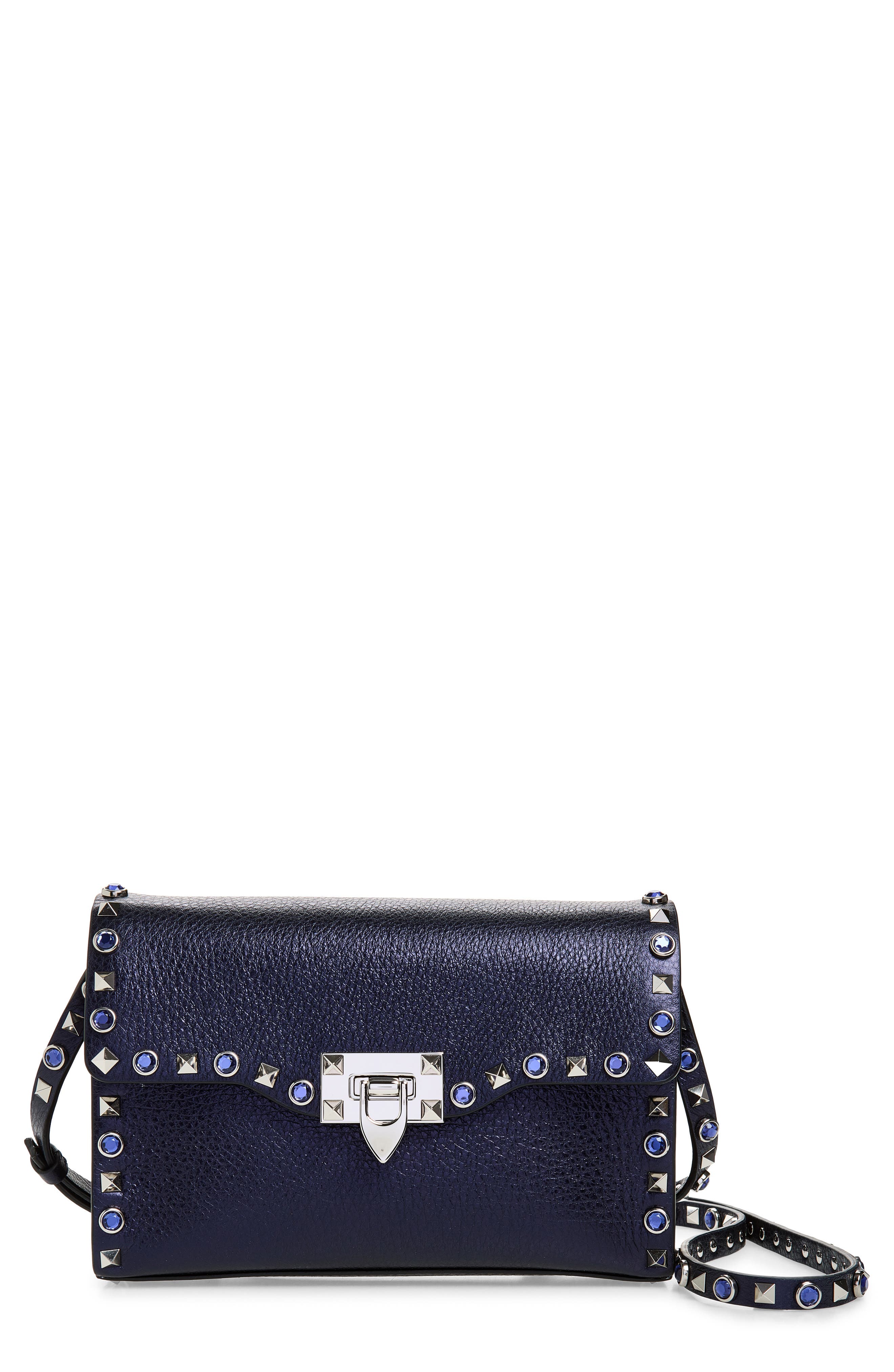 Small Rockstud Shoulder Bag, Main, color, NAVY