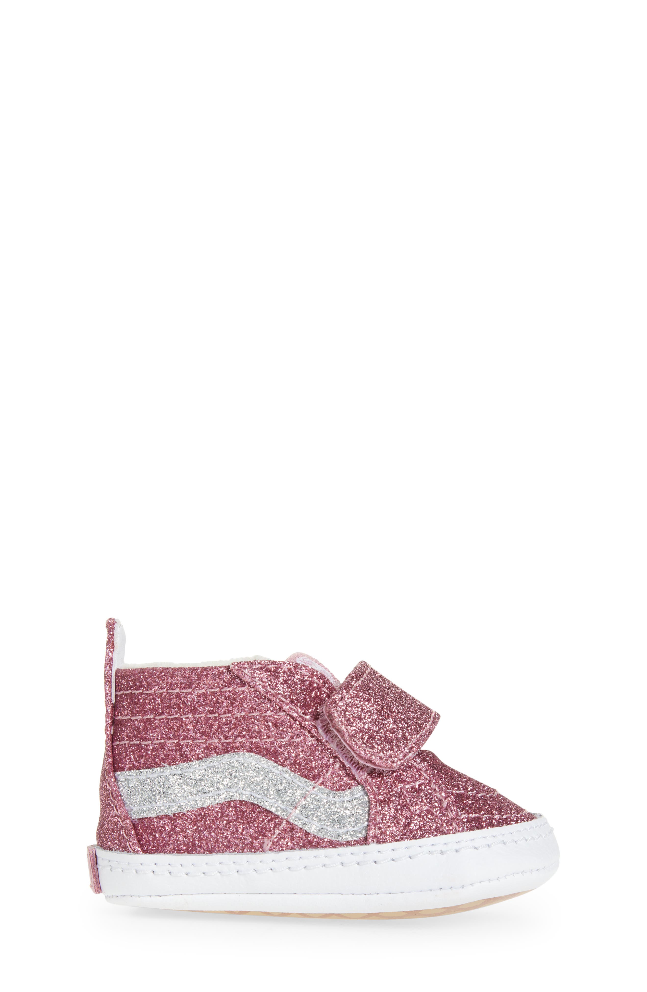 Vans Sk8-Hi Glitter Crib Shoe, Alternate, color, Glitter Pink Dawn