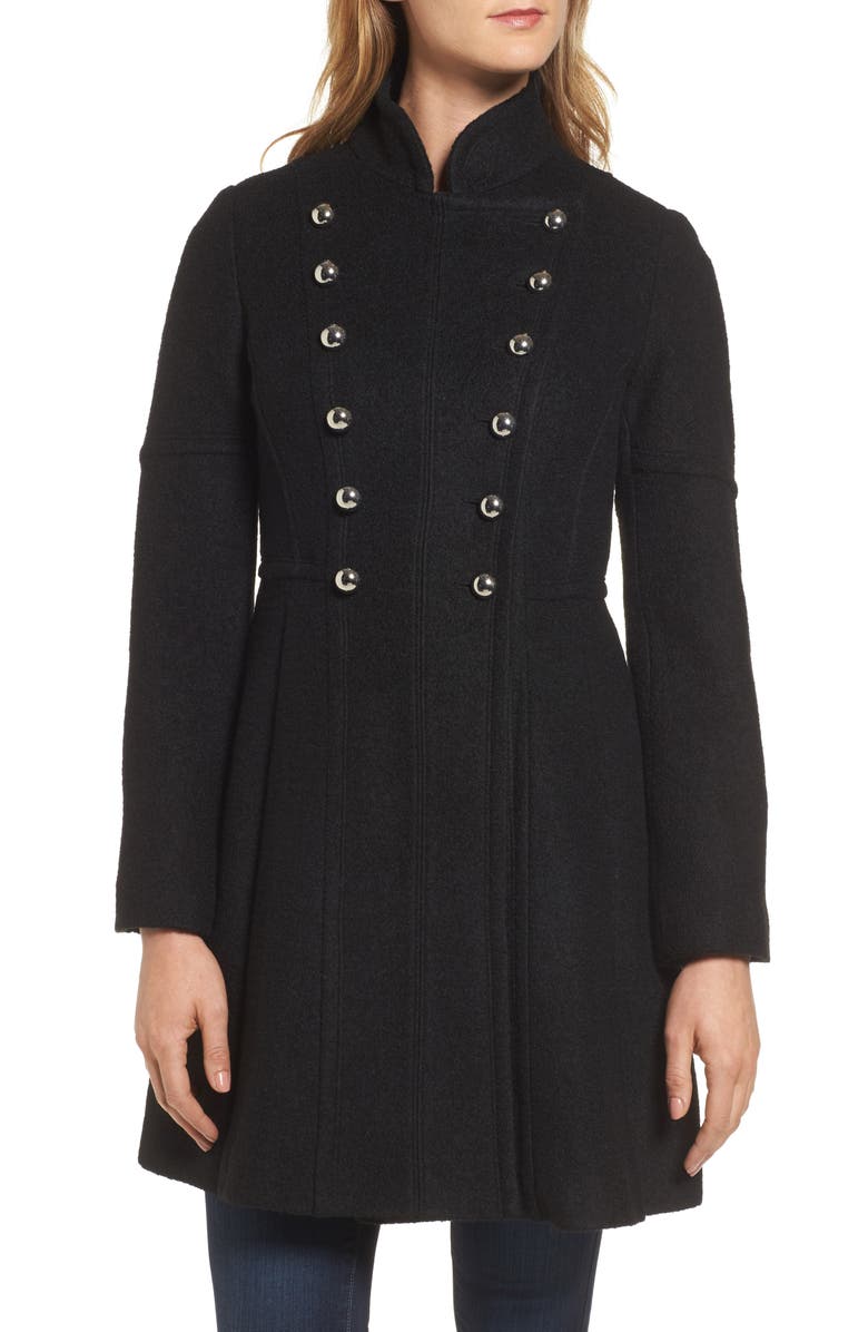 GUESS Double Breasted Fit & Flare Coat, Alternate, color, 