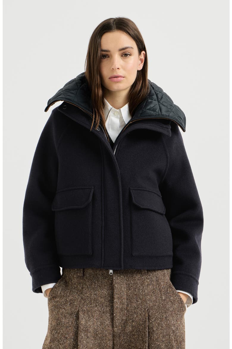 Hand-crafted outerwear jacket in virgin wool and cashmere double cloth with detachable Thermore®-padded vest, Main, color, Night