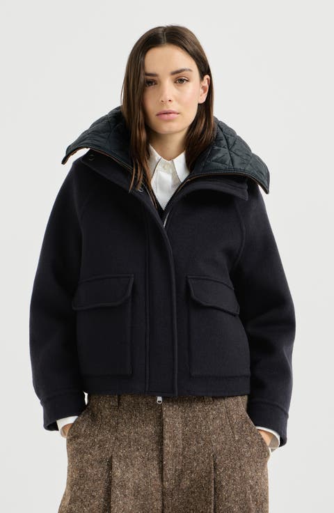 Hand-crafted outerwear jacket in virgin wool and cashmere double cloth with detachable Thermore®-padded vest