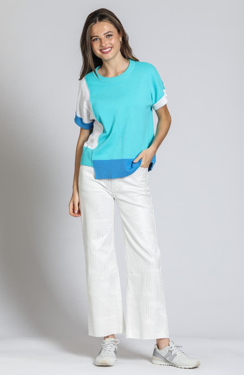 APNY Colorblock Asymmetric Cotton Sweater, Alternate, color, Blue Multi