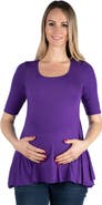 24seven Comfort Apparel Maternity Elbow Swing Tunic Top