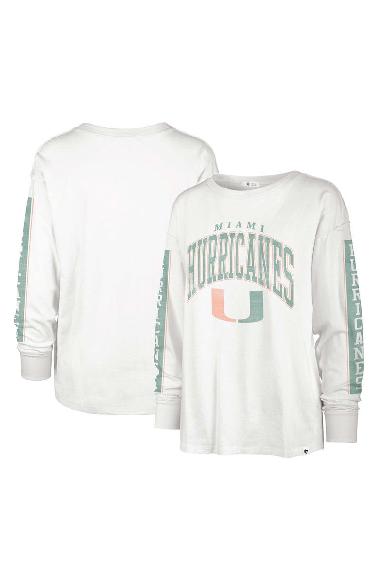 '47 Women's '47 Cream Miami Hurricanes Statement SOA 3-Hit Long Sleeve T-Shirt, Main, color, 