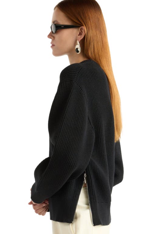 Modern Citizen Tate Organic Cotton Side Zip Sweater In Black
