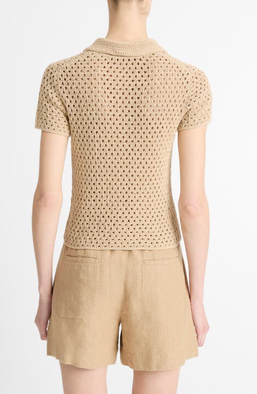 Shop Vince Open Stitch Cotton Johnny Collar Sweater In Pale Nut