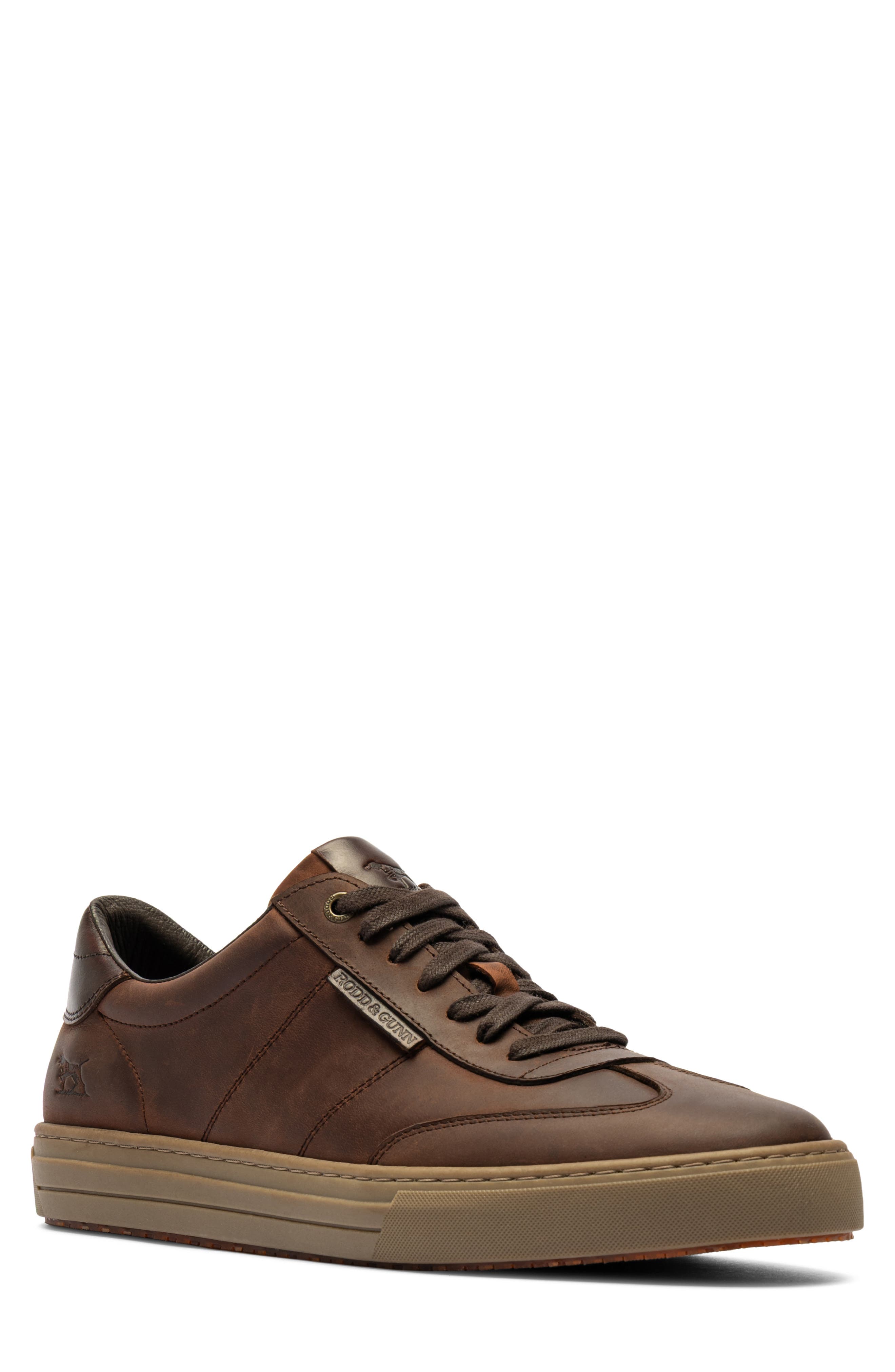 Treble Leather Sneaker, Main, color, REDWOOD