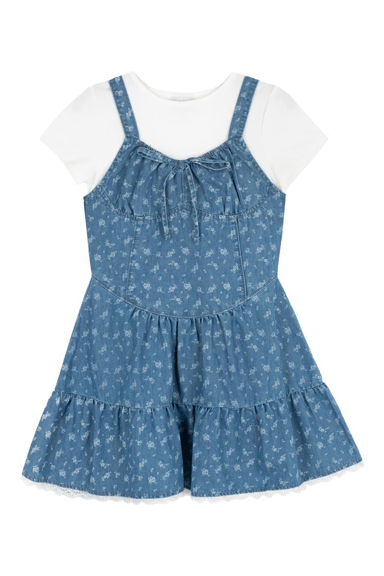 Kids' Printed Denim Dress & T-Shirt Set, Main, color, BLUE