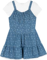 Rare Editions Kids' Printed Denim Dress & T-Shirt Set