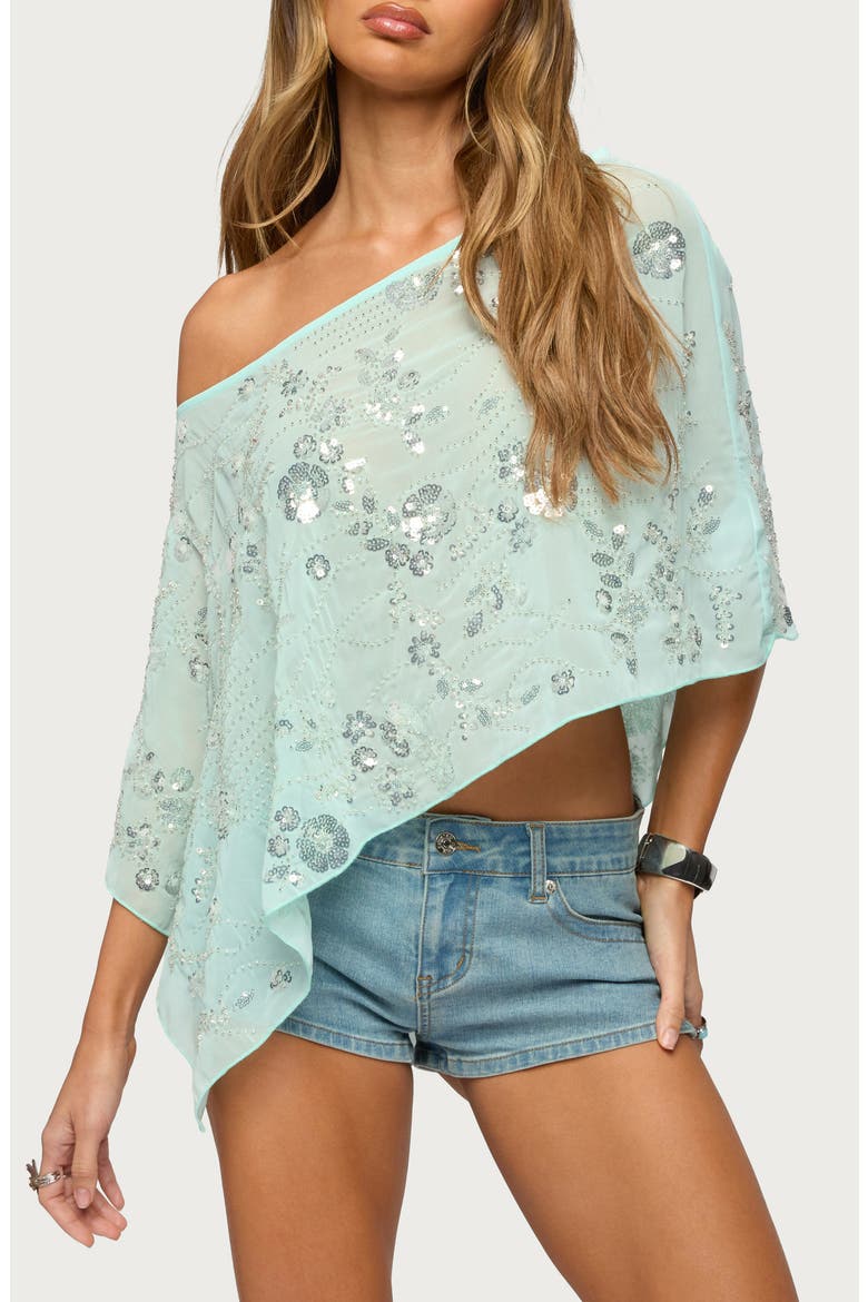 Triana Bead & Sequin Poncho, Main, color, AQUA