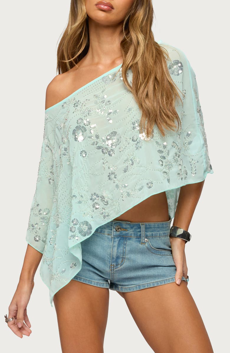 EDIKTED Triana Bead & Sequin Poncho, Main, color, 