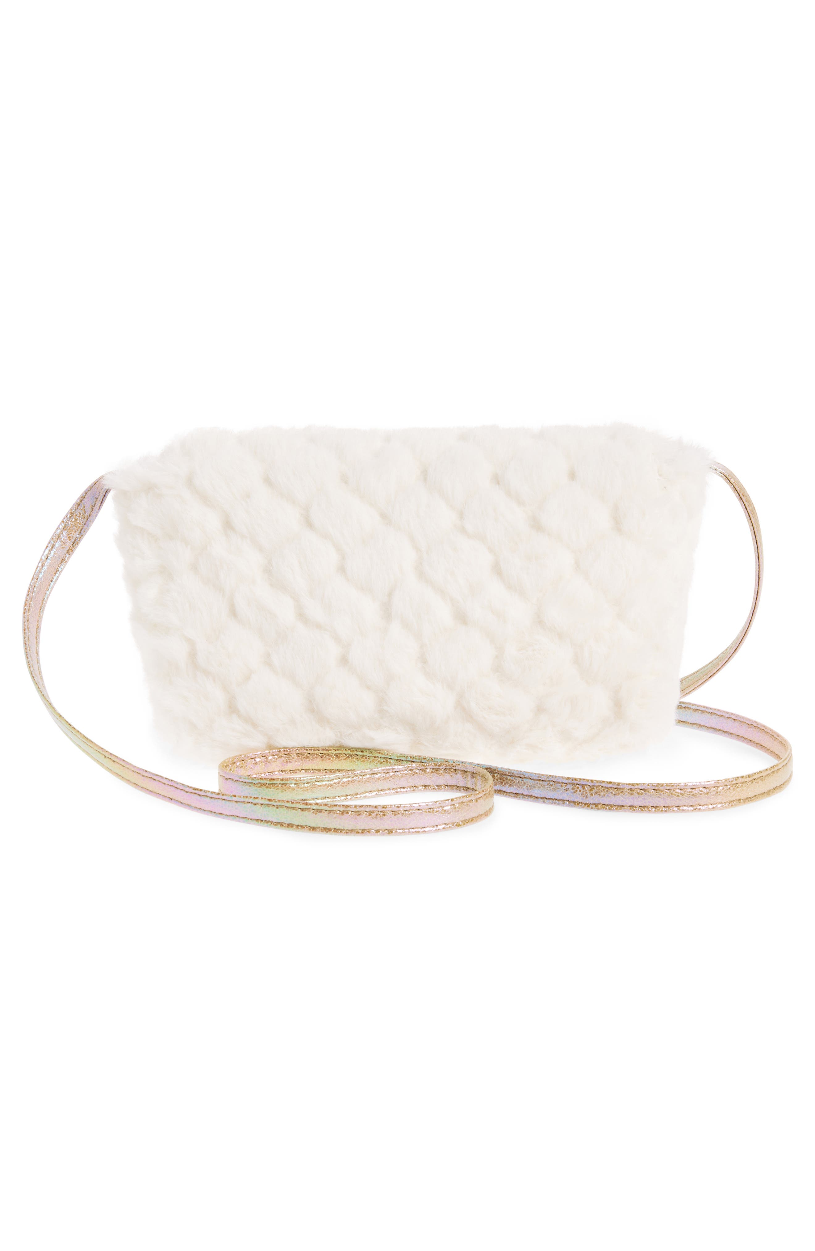 Kids' Quilted Faux Fur Crossbody Bag, Alternate, color, IVORY