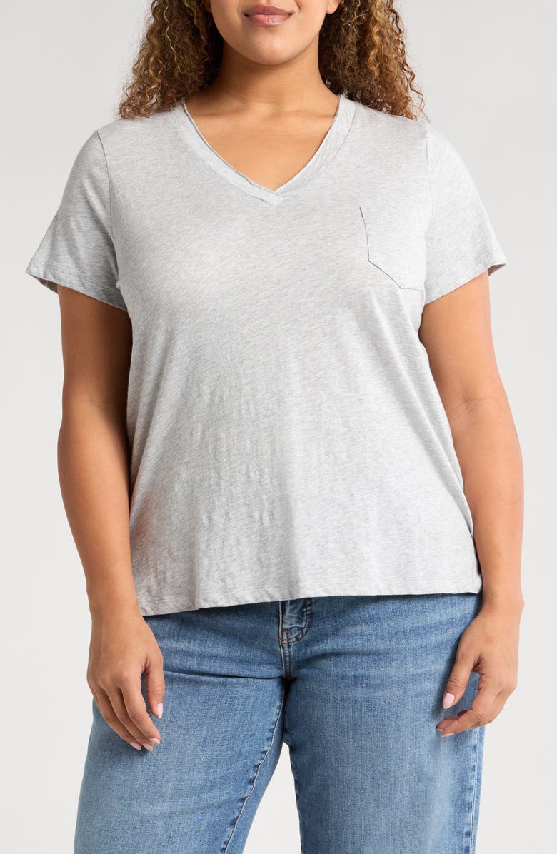 Caslon<sup>®</sup> Short Sleeve Cotton & Modal V-Neck Pocket T-Shirt, Main, color, Grey Heather