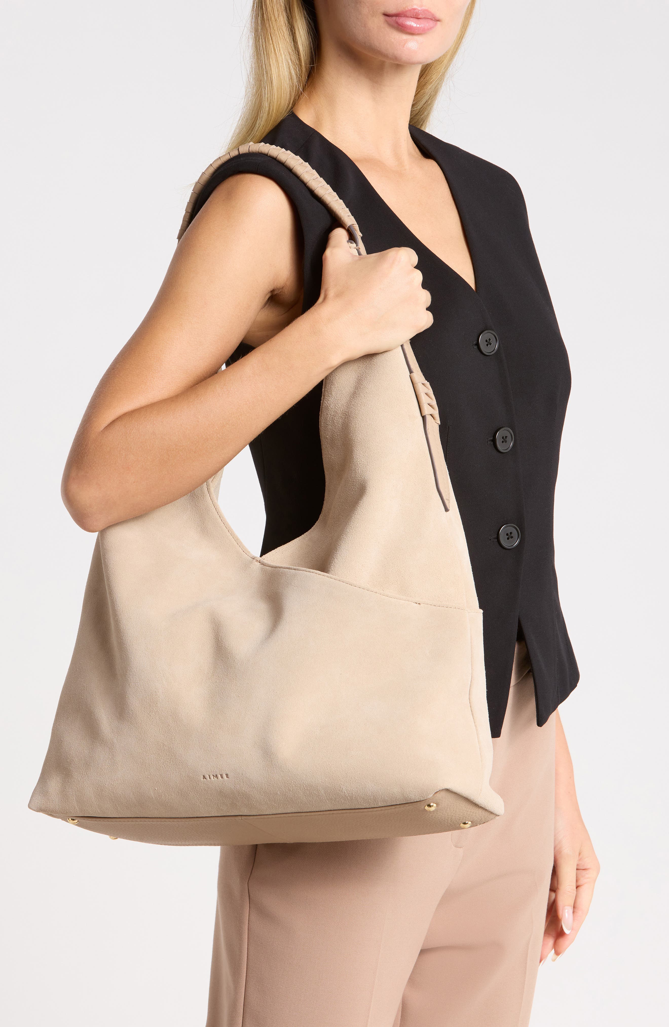 Stardust Leather Hobo Bag, Alternate, color, OAT SUEDE