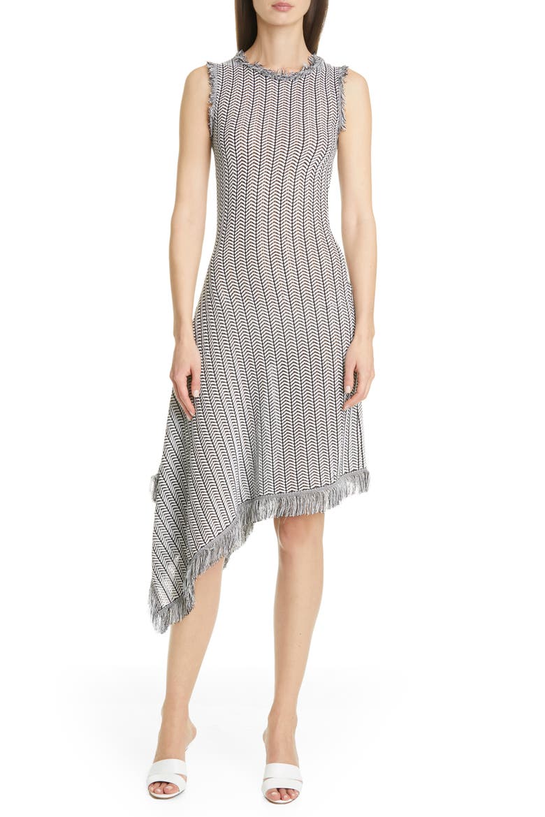 Herringbone Knit Asymmetrical Dress, Main, color, BLACK/ WHITE