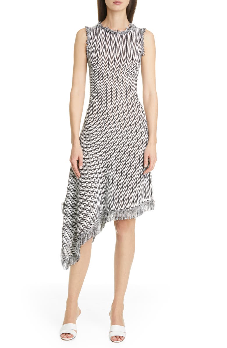 Oscar de la Renta Herringbone Knit Asymmetrical Dress, Main, color, 
