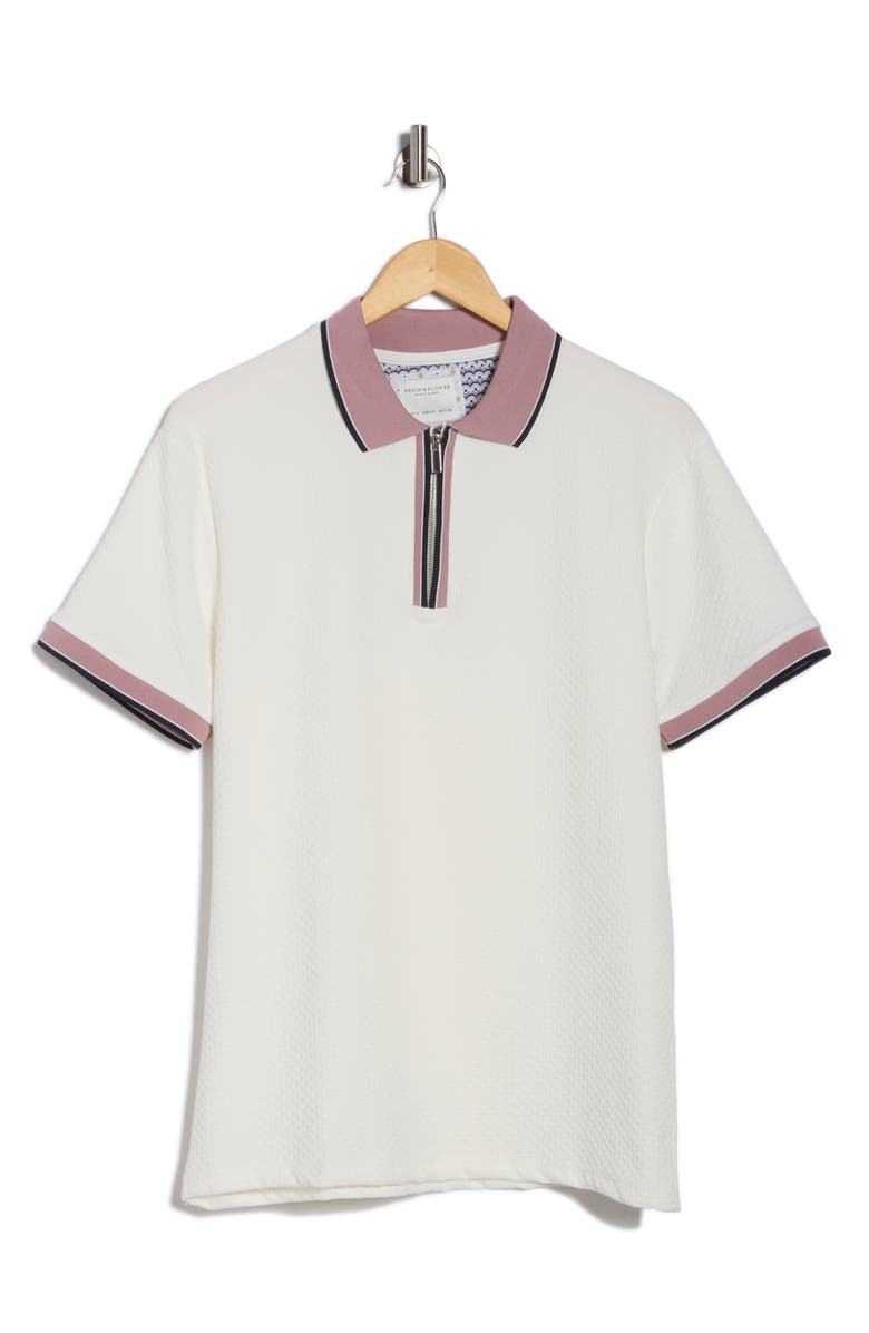 DENIM AND FLOWER Textured Quarter Zip Polo, Main, color, Off White