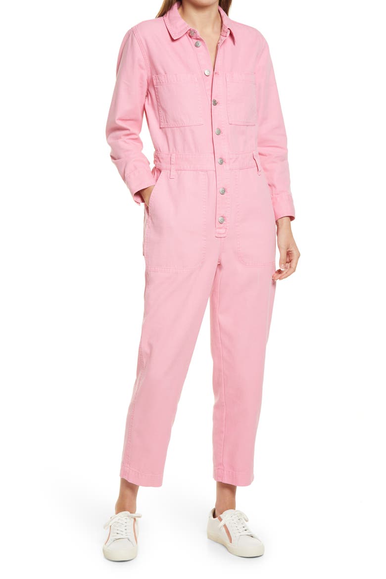 Women's Garment Dyed Relaxed Coverall Jumpsuit, Main, color, AZALEA