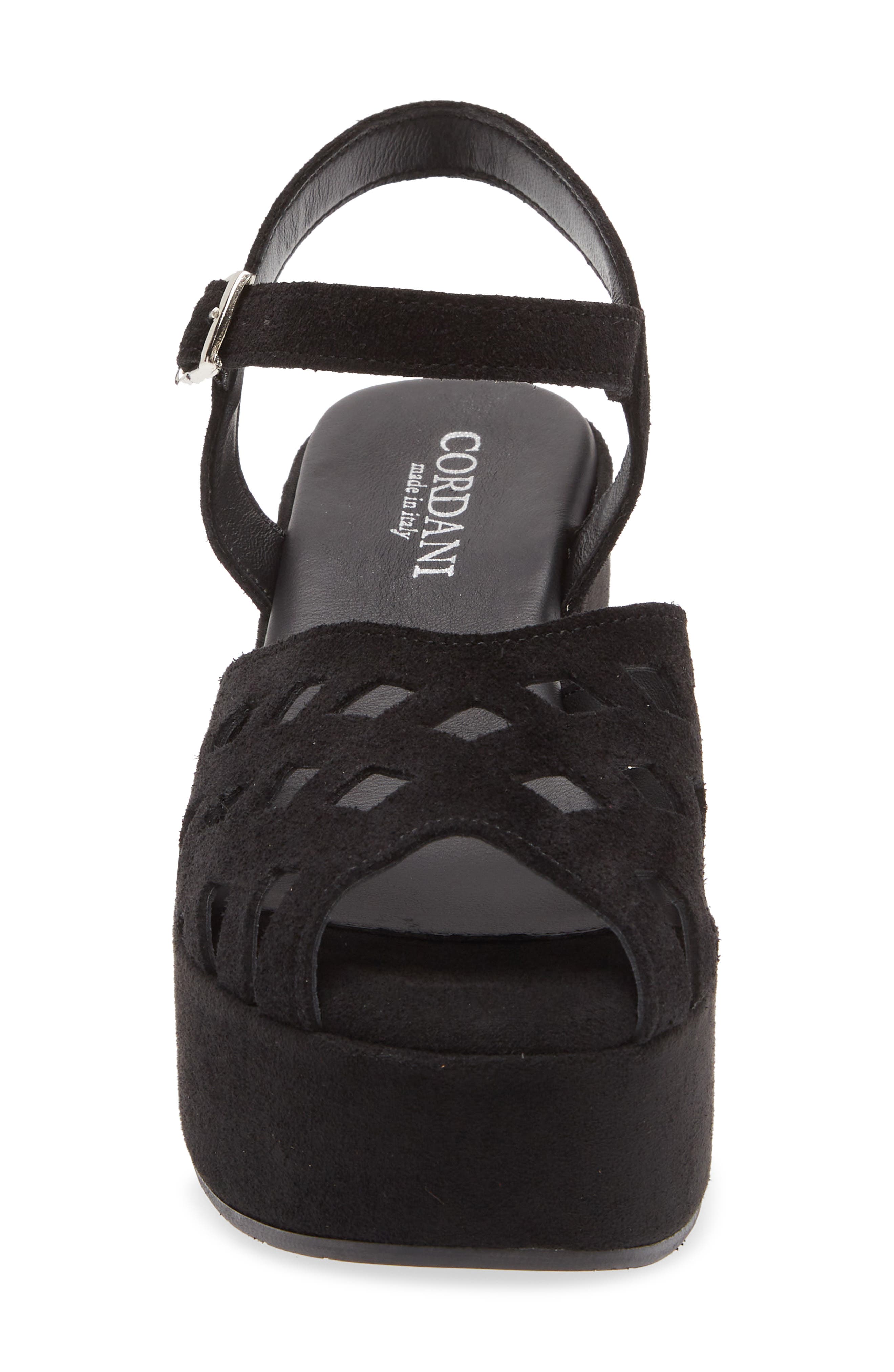 Cordani Jaymie Ankle Strap Peep Toe Platform Wedge Sandal, Alternate, color, Black Suede