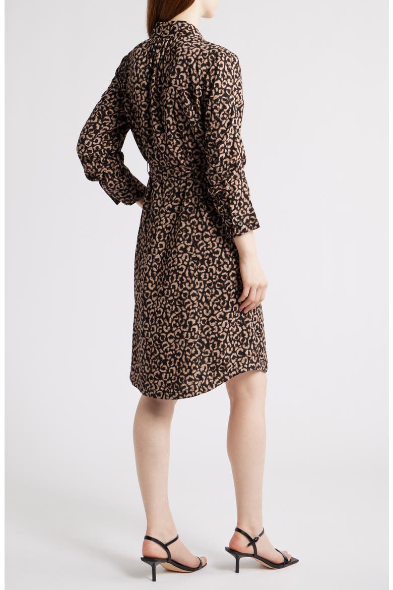 Abstract Animal Print Ruched Sleeve Trench Shirtdress, Alternate, color, BROWN MULTI