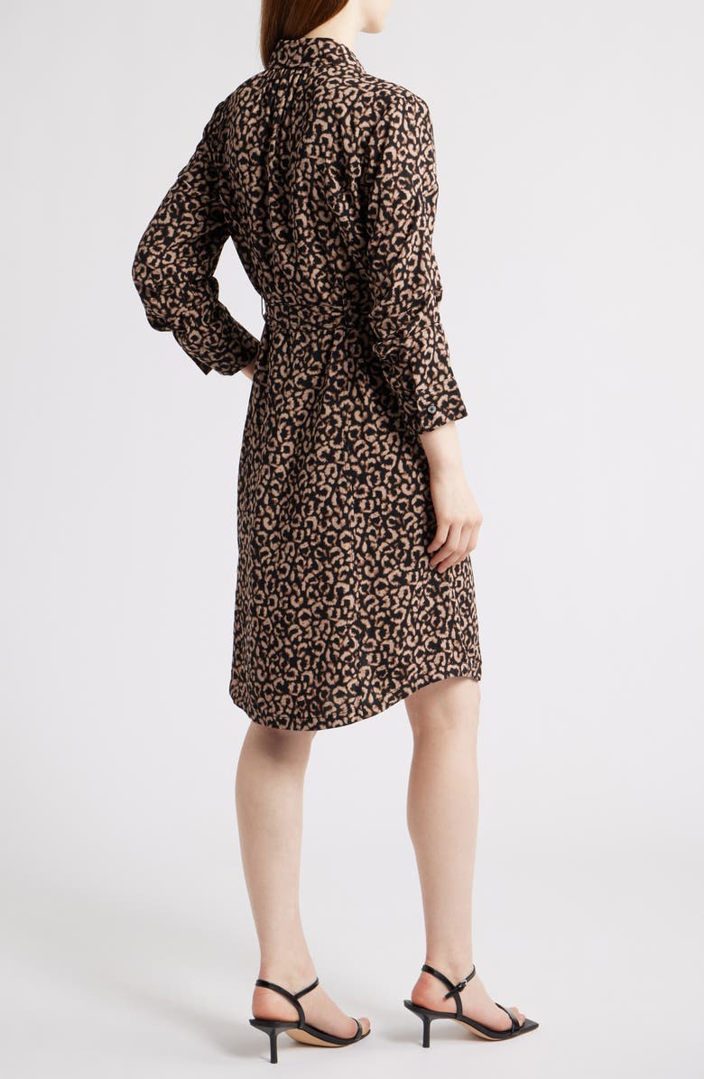 NIC+ZOE Abstract Animal Print Ruched Sleeve Trench Shirtdress, Alternate, color, Brown Multi