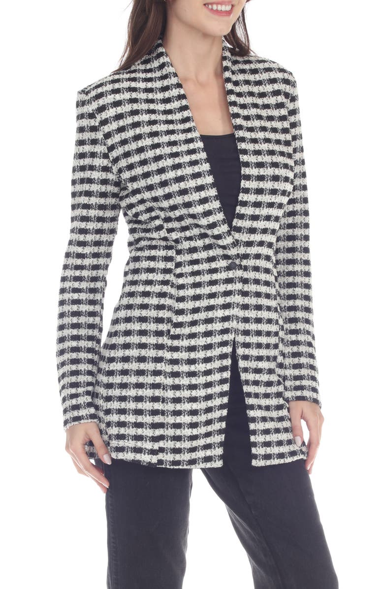 RAIN AND ROSE Check Tweed Longline Blazer, Alternate, color,