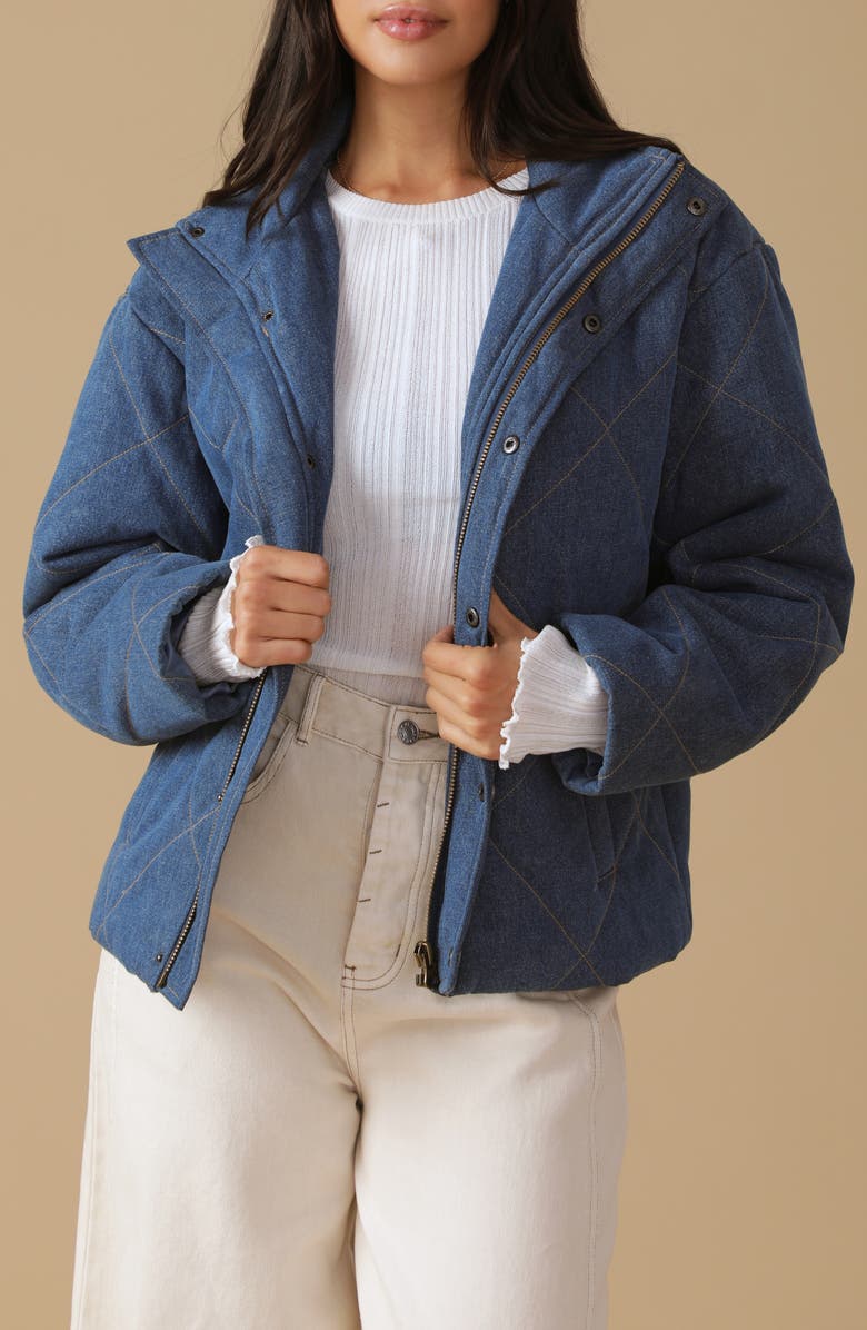 FLYING TOMATO Quilted Denim Jacket, Alternate, color, Medium Indigo