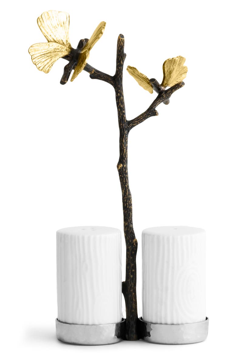 Butterfly Ginkgo Salt & Pepper Shake Set, Alternate, color, GOLD/ SILVER