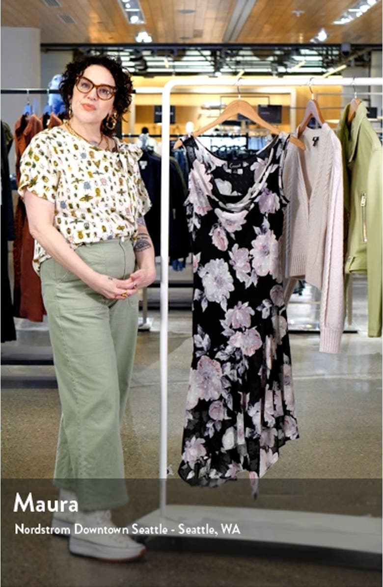 Swiss Dot Floral Asymmetric Chiffon Midi Dress, sales video thumbnail