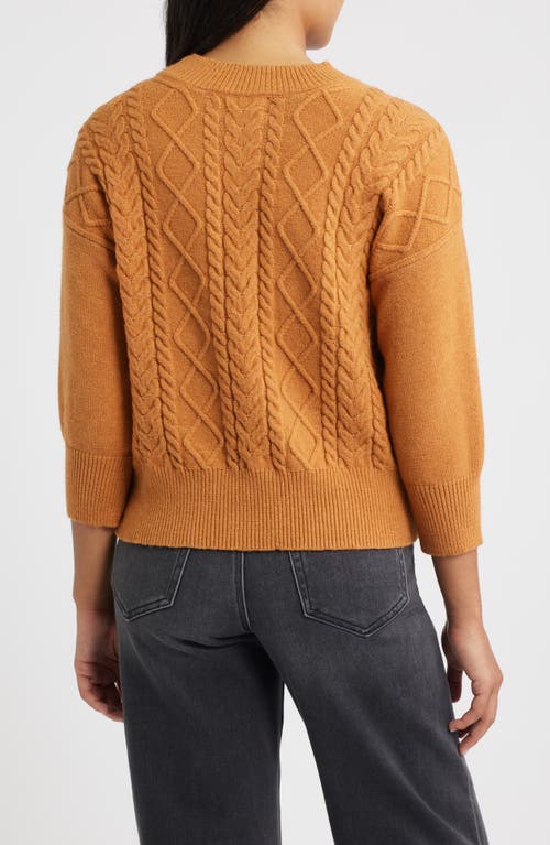 City Blues Three-quarter Sleeve Cable Knit Sweater In Brown