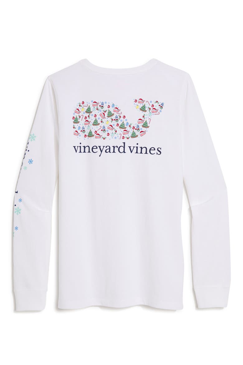 Santa Holiday Whale Cotton Long Sleeve Graphic T-Shirt, Alternate, color, WHITE CAP