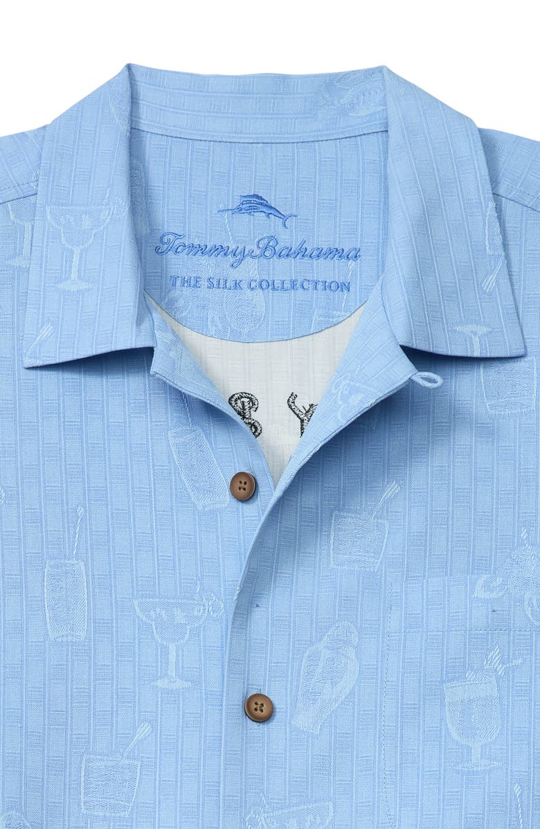 Tommy Bahama Drinks Well with Others Embroidered Silk Camp Shirt, Alternate, color, Canyon Sky