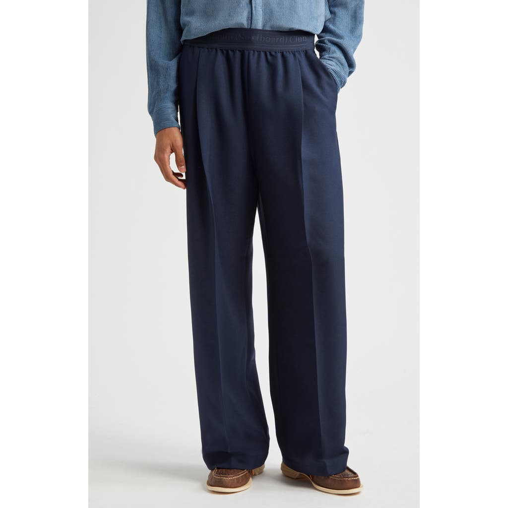 STOCKHOLM SURFBOARD CLUB Elaine Logo Jacquard Waist Pleated Wide Leg Pants in Navy  product