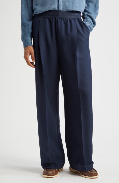 STOCKHOLM SURFBOARD CLUB Elaine Logo Jacquard Waist Pleated Wide Leg Pants in Navy 