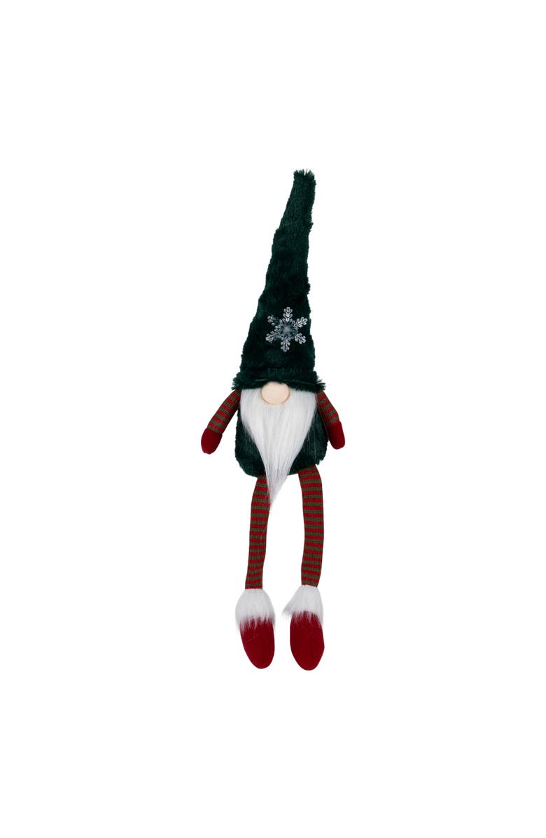 Northlight LED Lighted Sitting Gnome with Snowflake Christmas Figure - 13" - Green, Main, color, 